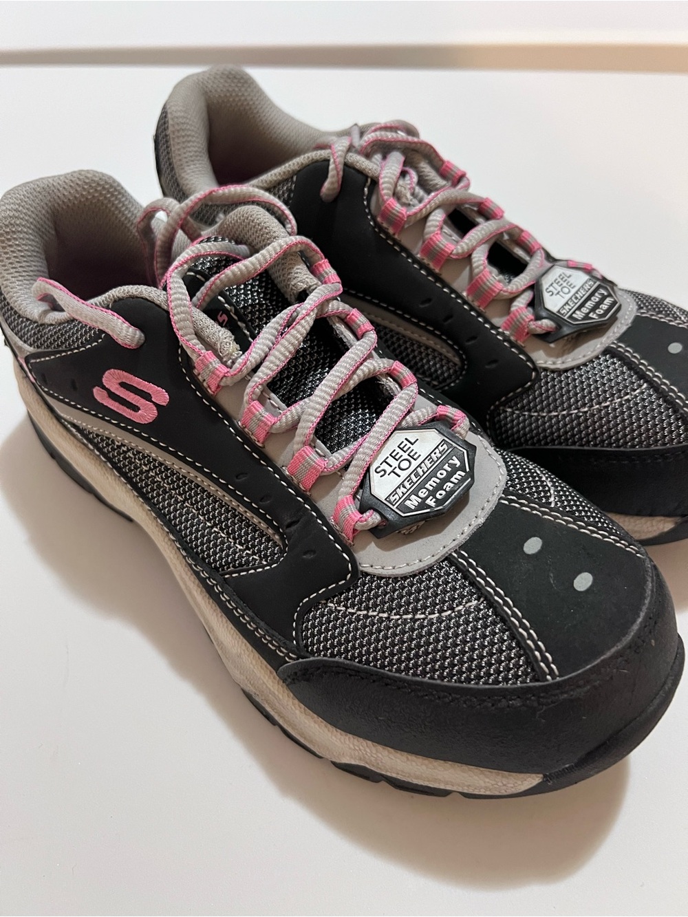 Skechers Black and Pink Lace-Up Memory Foam Sneakers